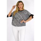 Mintás, aszimmetrikus,ujja kötős, gumis aljú ,nadrágos szett ! fekete-fehér L-XXL