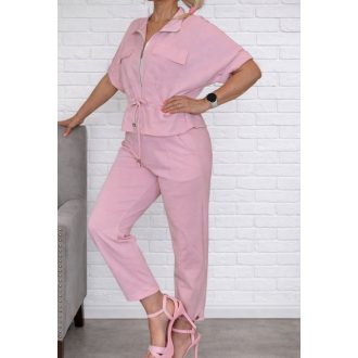   Derékban húzott,cipzáras,zsebes nadrágos szett ! rózsaszín M-XL