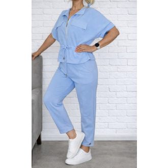   Derékban húzott,cipzáras,zsebes nadrágos szett ! babakék M-XL