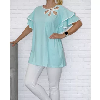   Spanyol ujjú,virágdíszes prémium felső/tunika ! türkiz XXL-3XL