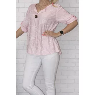   Virágos,gombdíszes,roll-up ujjú  felső! rózsaszín-fehér XXL
