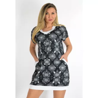   Mandala mintás, V nyakú,zsebes tunika/ruha! fekete-fehér L-XL