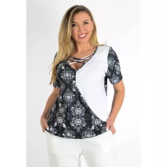   Mandala mintás,keresztpántos,átlapolt,gumis aljú felső! fekete-fehér L-XXL