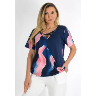   Mintás,keresztpántos,átlapolt,gumis aljú felső! sötétkék-rózsaszín L-XXL