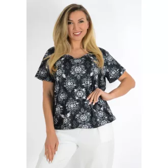   Mandala mintás, V nyakú ,gumis aljú felső! fekete-fehér L-XXL