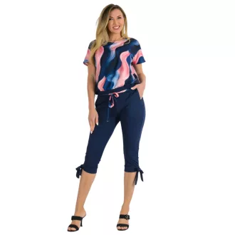   Mintás,alja kötős,zsebes,öves overál ! sötétkék-rózsaszín M-XL