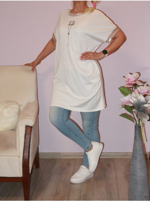 Arany ujjú ,láncdíszes,zsebes tunika! törtfehér L-XXL
