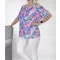 Virágos,nyitott vállú,gumis aljú felső! magenta-kék L-XXL