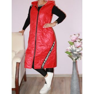   Steppelt ,kapucnis,zsebes ,szalagdíszes,cipzáras mellény! piros L-XXL