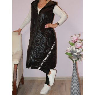   Steppelt ,kapucnis,zsebes ,szalagdíszes,cipzáras mellény! fekete L-XXL