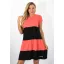 Két színű ,kereknyakú,A vonalú tunika! korall-fekete M-XL