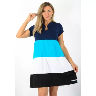   Több színű ,ingfazonú,A vonalú tunika! sötétkék-türkiz-fehér-fekete M-XL