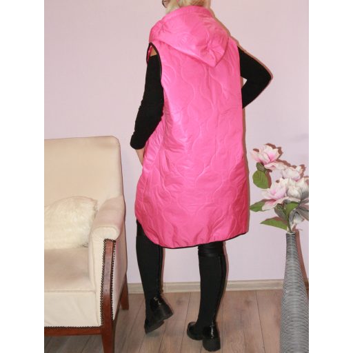 Steppelt ,kapucnis,zsebes ,ívelt aljú,cipzáras mellény! ciklámen  XL-3XL