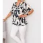 Levél mintás,V nyakú,gumis aljú felső! fekete-ekrü-camel XL-XXL
