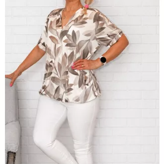   Levél mintás,V nyakú,gumis aljú felső! camel-ekrü XL-XXL