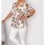 Levél mintás,V nyakú,gumis aljú felső! camel-ekrü XL-XXL