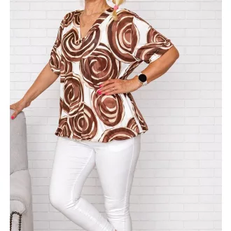   Karika mintás,V nyakú,gumis aljú felső! camel-ekrü XL-XXL
