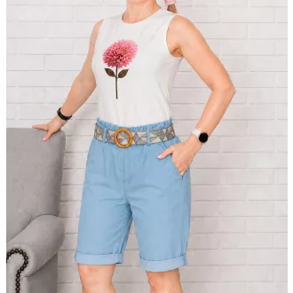   Zsebes,gumis derekú,farmer hatású,öves capri nadrág!  világos farmerkék L-XL