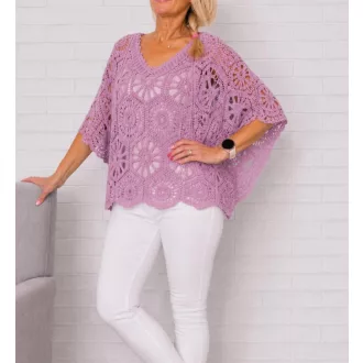 Horgolt ,dupla V kivágású 2 részes felső ! magenta M-XL
