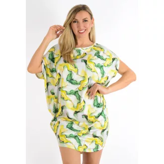 Mintás,aszimmetrikus tunika ! sárga-fehér-zöld L-XXL