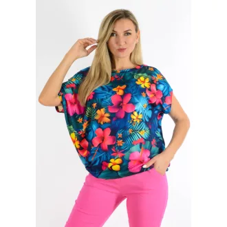   Virág mintás,aszimmetrikus,gumis aljú felső ! sötétkék-pink L-XXL