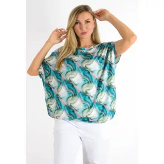   Mintás,aszimmetrikus,gumis aljú felső ! türkizzöld-khaki L-XXL