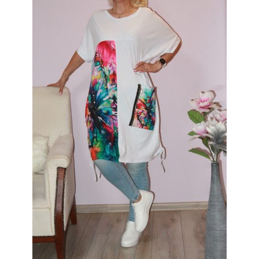 Lepkés,zsebes,oldala húzott tunika!  fehér XL-XXL