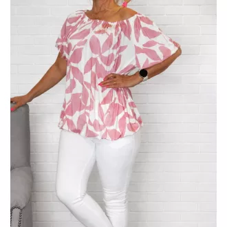   Mintás,vállra húzható,gumis aljú felső! mályva-fehér L-XXL