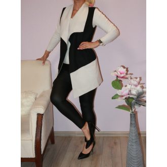 Két színű,pihe-puha anyagú mellény ! fekete-ekrü M-XL