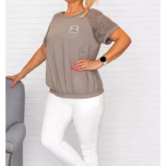    Horgolt arany flitteres virágos,gumis aljú felső!  cappuccino M-XL