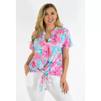   Virág mintás,ingfazonú,elöl kötős felső! pink-kék L-XXL