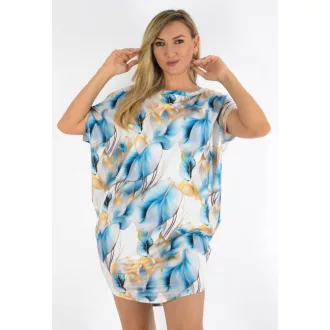Mintás,aszimmetrikus tunika !  kék-fehér-okker L-XXL