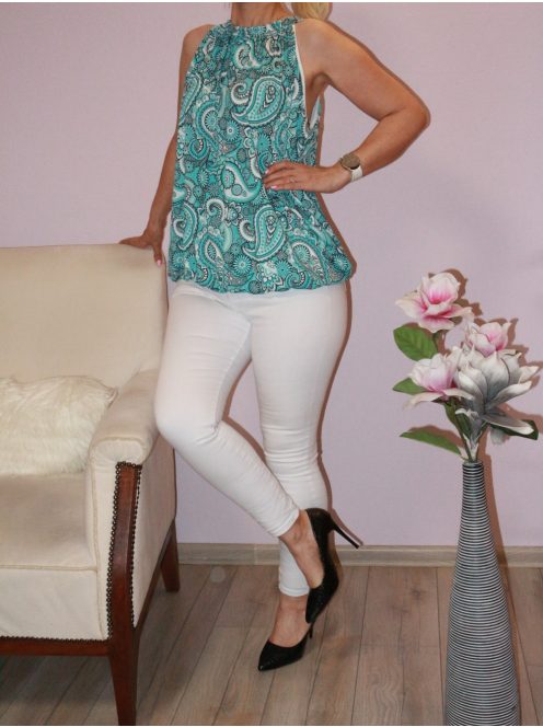 Mandala mintás,nyaknál kötős,gumis aljú felső!  türkiz L-XXL