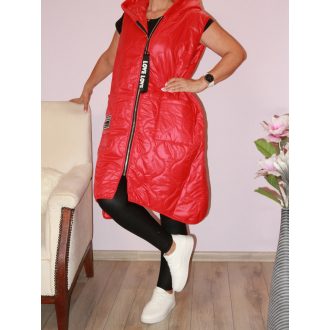   Steppelt ,kapucnis,zsebes ,ívelt aljú,cipzáras mellény! piros  XL-3XL