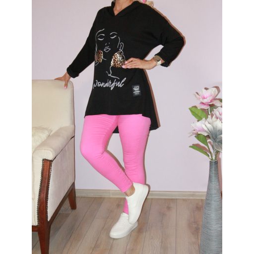 Arcmintás,hátulja hosszabb,kapucnis tunika! fekete L-XXL