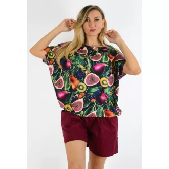   Egzotikus gyümölcsös,aszimmetrikus,gumis aljú felső! fekete-zöld-magenta L-XXL