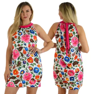 Népi motívumos,nyaknál kötős ruha! fehér L-XL