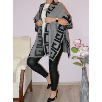   Görög mintás,zsebes,likrás kötött poncsó ! szürke  L-3XL