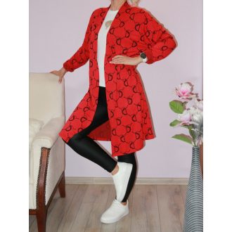 D betű mintás eleje nyitott kardigán  ! piros L-XXL