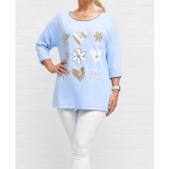 Szívecskés,virágos,alja kötős felső ! farmerkék L-XL