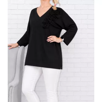   3D virágos,V nyakú,passzés aljú,prémium felső ! fekete  XXL-3XL