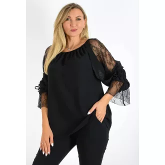 Csipkés ujjú,vállra húzható felső ! fekete M-XL