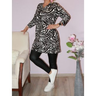 Zebra mintás,V nyakú,zsebes,plüss tunika! L-XL