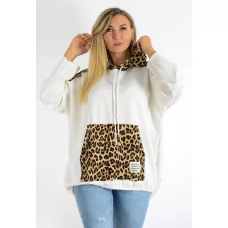   Leopárd mintás kapucnis,kenguruzsebes tunika! ekrü XXL-3XL