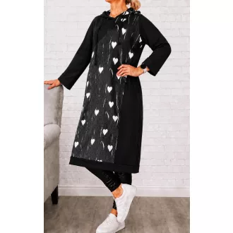 Szívecskés,kapucnis,zsebes tunika/ruha ! fekete XL-XXL