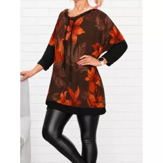   Virág mintás,húzott nyakú,zsebes tunika! csokibarna-korall XXL-3XL