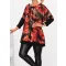 Levél mintás,húzott nyakú,zsebes tunika! terrakotta-csokibarna XXL-3XL