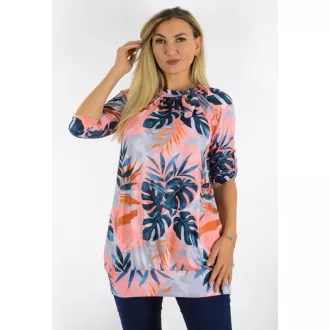   Pálma leveles,nyaknál kötős,passzés aljú tunika! kék-korall L-XL 