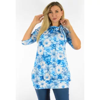   Virágos,nyaknál kötős,passzés aljú tunika! kék-fehér L-XL 