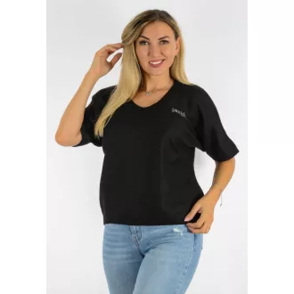   Strasszos YESSTORY feliratos,V nyakú,puhaanyagú,kötött felső ! fekete L-XXL